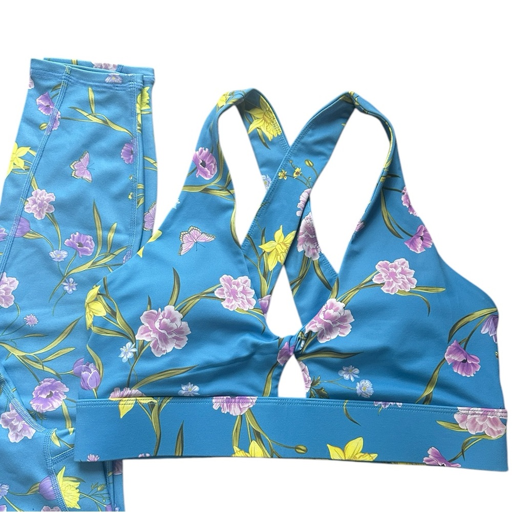2Pc Fabletics PureLuxe Oasis High-Waisted Leggings/Bra Top Daffodil-Dream Sz M